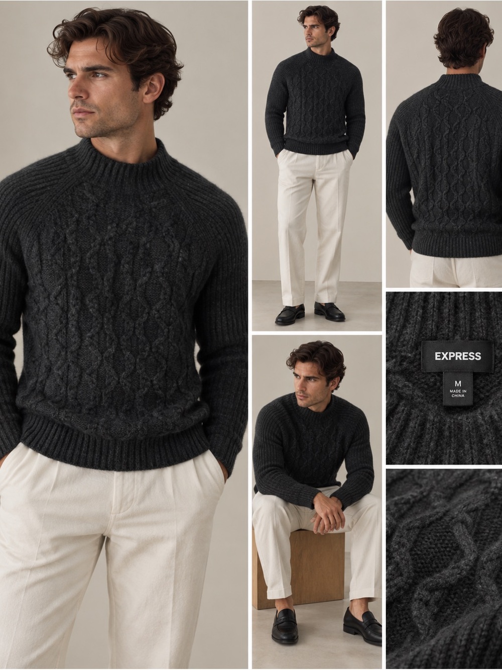 Express Black Cable Knit Mock Neck Sweater Sz M